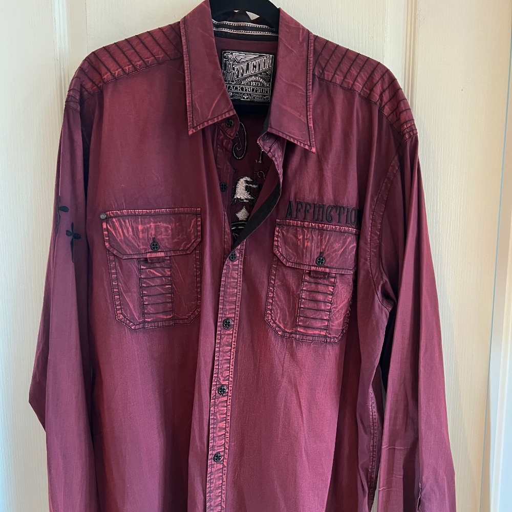 Affliction Black Premium Men's long sleeve button down Size 2XL.